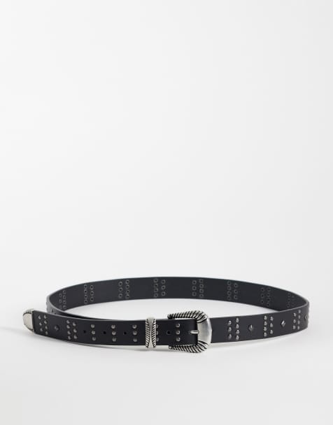 ASOS DESIGN western buckle studded belt in black faux leather - view 1