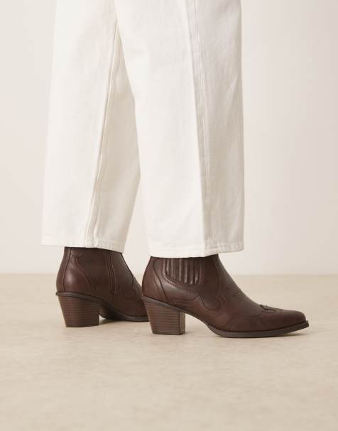 ASOS DESIGN western chelsea boots in brown with cuban heel - view 1