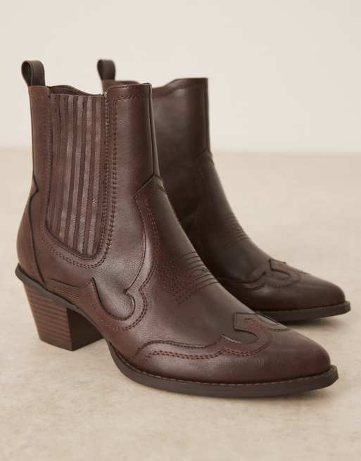 ASOS DESIGN western chelsea boots in brown with cuban heel