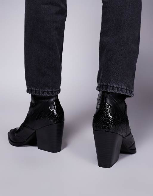 ASOS DESIGN Western Chelsea Boots in Schwarz mit Absatz im Kuba Stil