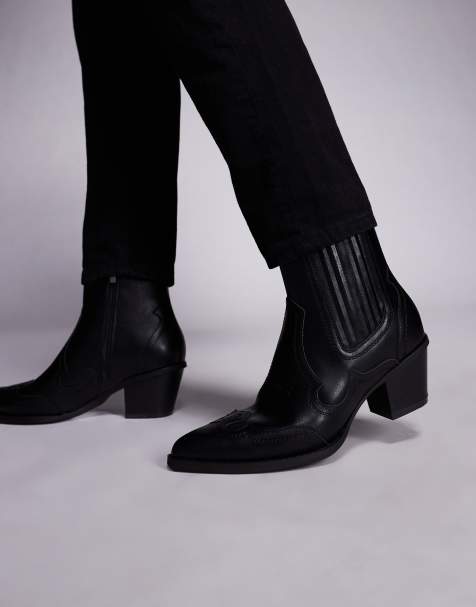 ASOS DESIGN – Western-Chelsea-Boots in Schwarz mit Absatz im Kuba-Stil - view 1