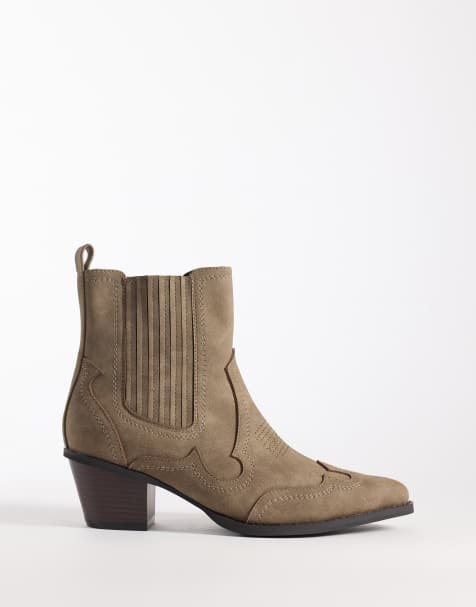 ASOS DESIGN western chelsea boots in taupe suedette with cuban heel - view 1