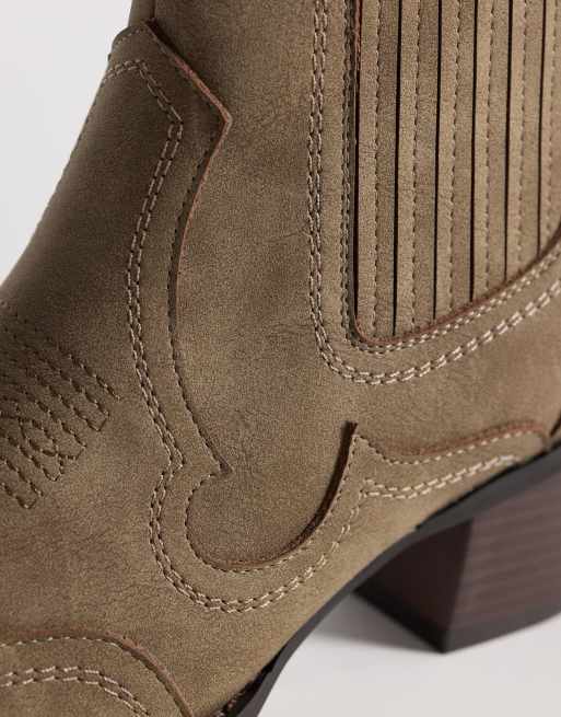 ASOS DESIGN western chelsea boots in taupe suedette with cuban heel, 4 of 4