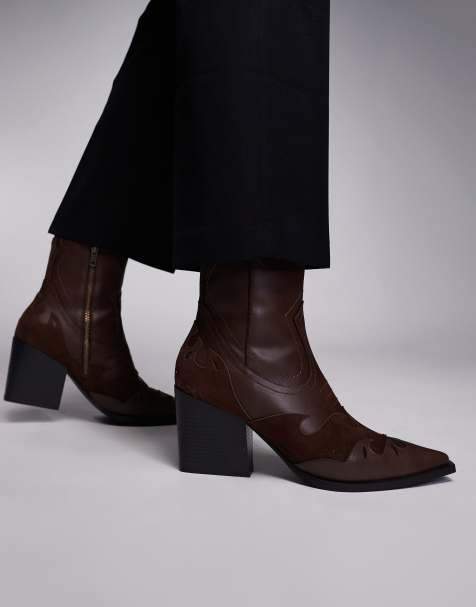 ASOS DESIGN - Western Chelsea boots met Cubaanse hak in bruin - view 1