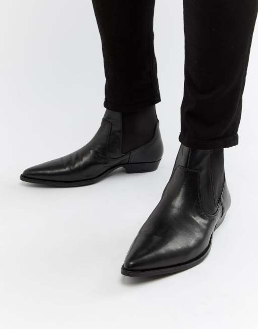 ASOS DESIGN - Western chelsea boots met Cubaanse hak in zwart imitatieleer