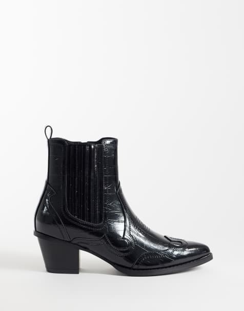 ASOS DESIGN western chelsea boots met cubaanse hak in zwart lakleer met palingprint - view 1