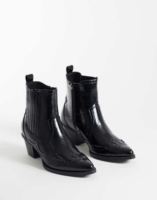 ASOS DESIGN Western-Chelsea-Boots mit kubanischem Absatz in schwarzem Lack in Aaloptik, 2 von 5