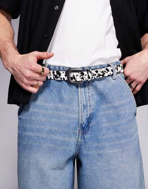 ASOS DESIGN western cow print cowhide hair belt in leather - view 1