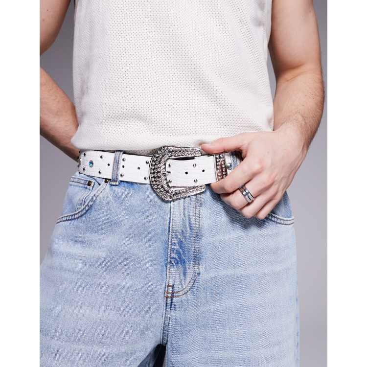 Rhinestone Belt With White Cowboy Belt Rhinestone Belt Men Buy