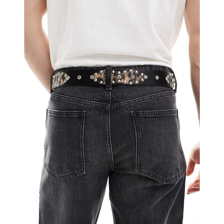 WedDecor Western Cowboy Belt - Black PU Leather, 25mm Wide, Vintage Gunmetal Buckle, 2 Row Rivets - View #12