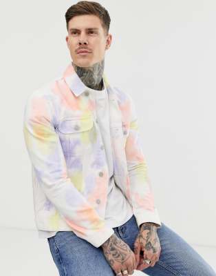 ASOS DESIGN tie dye denim jacket in rainbow wash