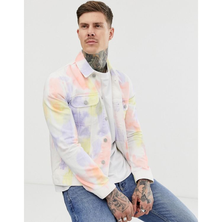 Men and Women's Tie Dye Denim Jacket Bright Colourful -  UK