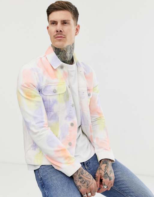 ASOS DESIGN western denim jacket in multi colour tie dye ASOS