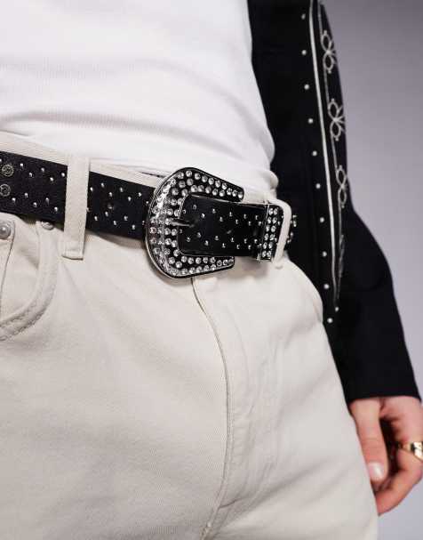 ASOS DESIGN western diamante studded belt in black