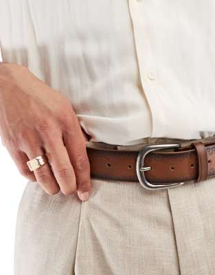 Asos Design Western Embossed Belt With Antique Silver Buckle