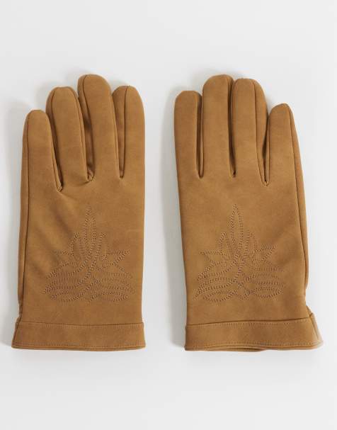 ASOS DESIGN western embroidered faux leather gloves in tan - view 1