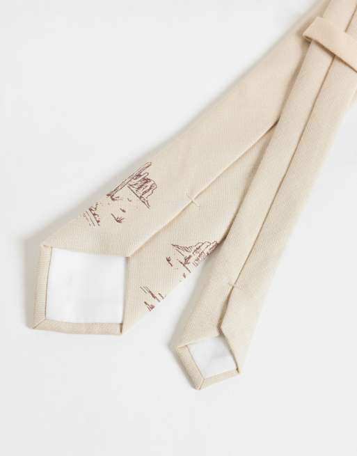 ASOS DESIGN western graphic tie in cream, 2 of 3