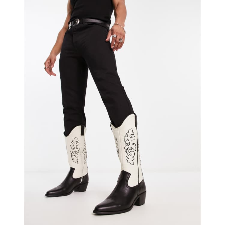 Mens black and outlet white cowboy boots