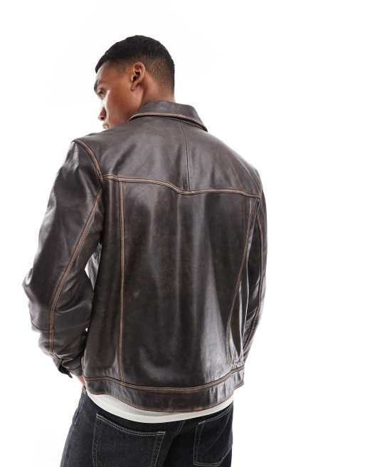 ASOS DESIGN - Western jack van echt premium leer in bruin, 3 van 4