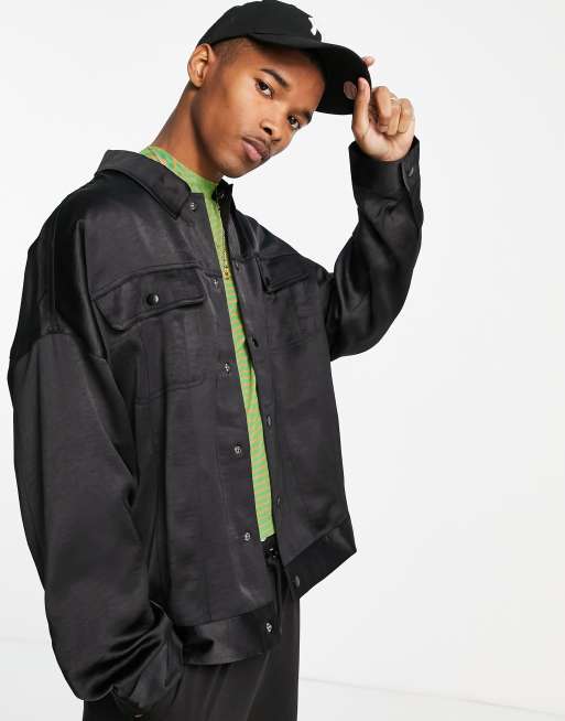 ASOS DESIGN – Western-Jacke in Hochglanzoptik in Schwarz