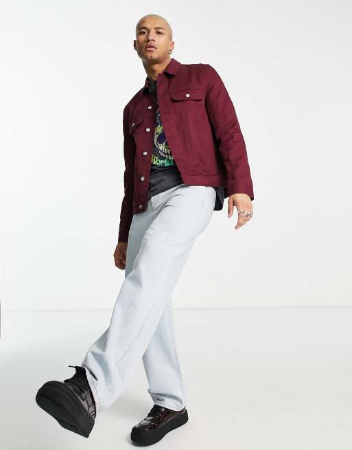 ASOS DESIGN western jacket in burgundy twill, 4 of 4