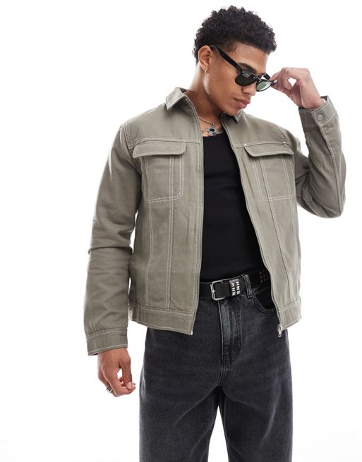 FhyzicsShops DESIGN western jacket with contrast stitching in grey