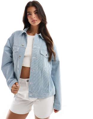 Thumbnail - ASOS DESIGN - Western-Jeansjacke in gestreiftem Blau