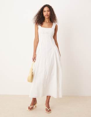 ASOS DESIGN - Western-Maxikleid in Weiß mit eckigem Ausschnitt und tiefer Taille