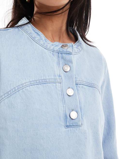 ASOS DESIGN - Western overhemd zonder kraag in gebleekt denim, 3 van 4
