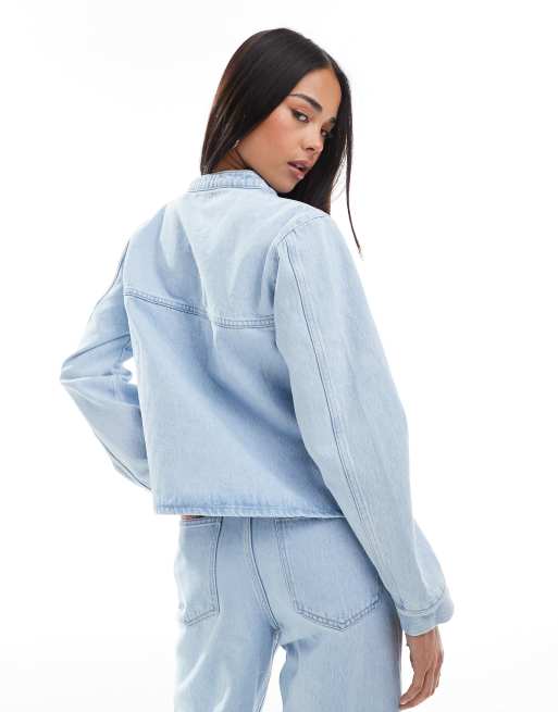 ASOS DESIGN - Western overhemd zonder kraag in gebleekt denim, 4 van 4