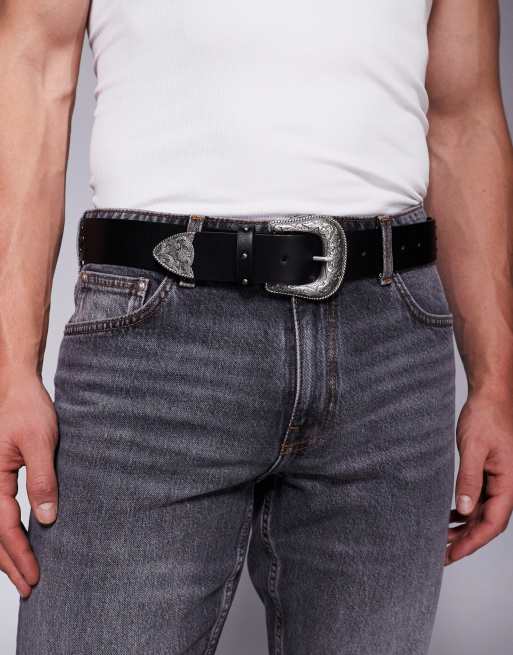 ASOS DESIGN - Western riem met studs in zwart
