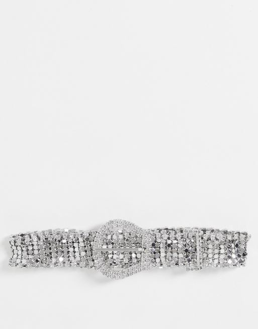 ASOS DESIGN - Western riem van maliënkolder met siersteentjes in zilver
