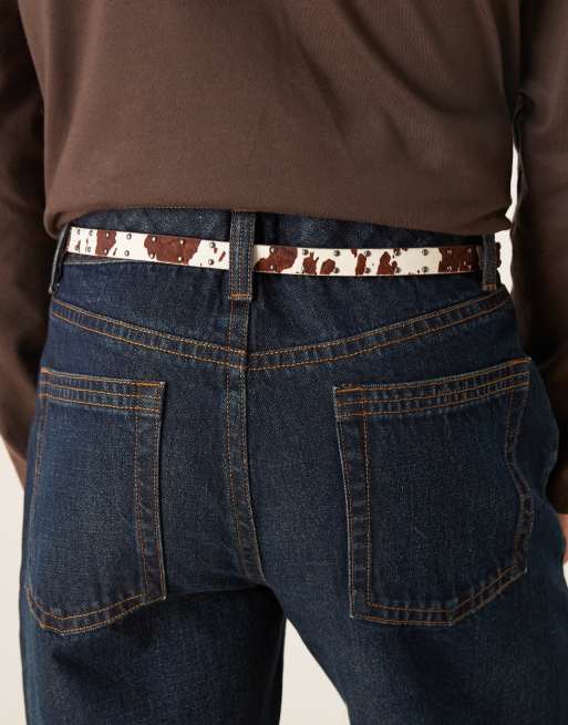 ASOS DESIGN western skinny belt with cow print in leather, 3 of 3