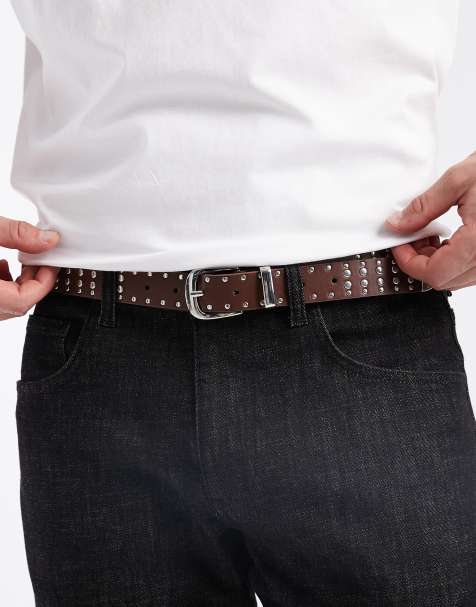 ASOS DESIGN western studded belt in brown - view 1