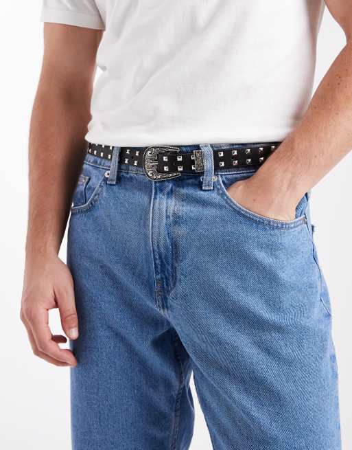 ASOS DESIGN western studded skinny belt in black faux leather, 2 of 3
