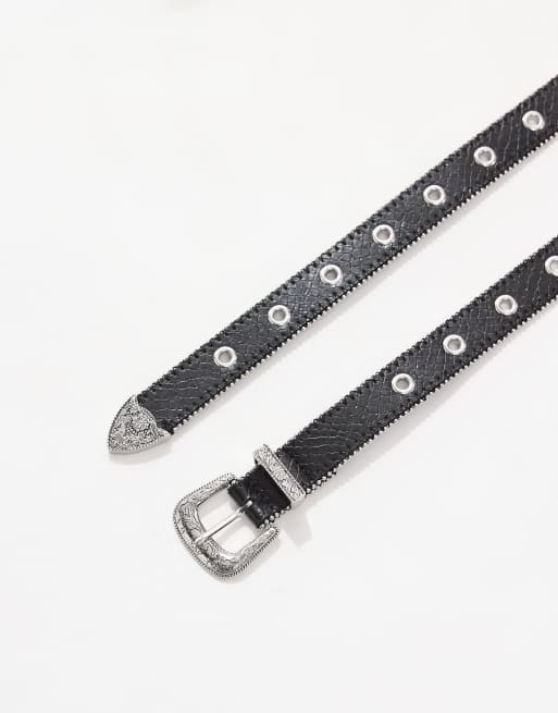 ASOS DESIGN western studded skinny belt in faux leather, 2 of 3