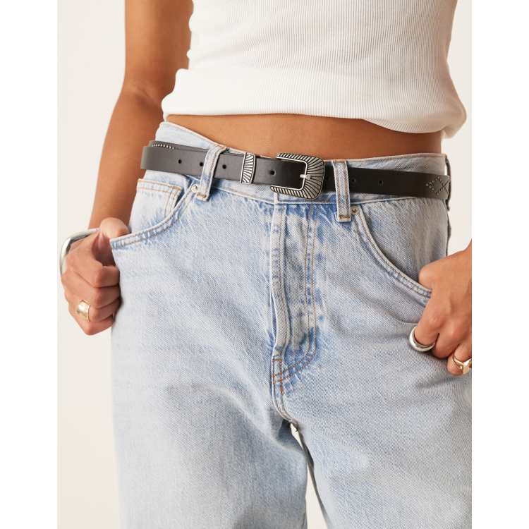 【AAKAM】Western Studded Denim Pants Star Studded Pants - Washed Black | mnml | shop now