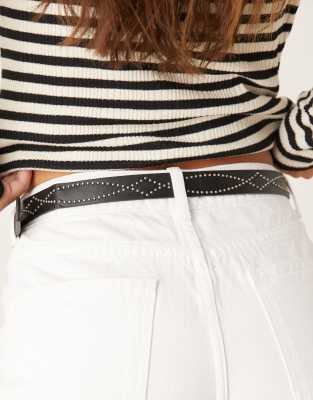Asos Design Western Studded Waist And Hip Jeans Belt In Black