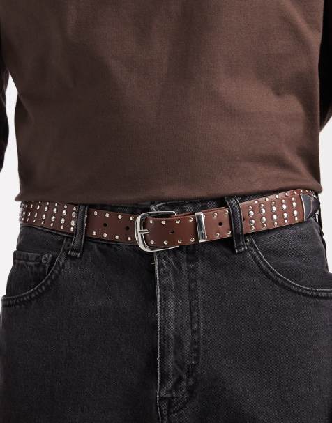 ASOS DESIGN – Westerngürtel in Braun mit Nietenverzierung - view 1