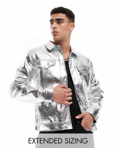 ASOS DESIGN - Westernjakke i imiteret læder med sølvfarvet krølstof - view 1