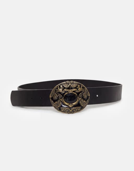 ASOS DESIGN westernskärp med antik look och spänne i guld, 4 av 7