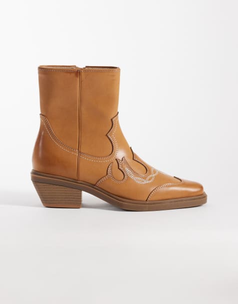 ASOS DESIGN – Westernstiefel in Hellbraun mit kubanischem Absatz - view 1