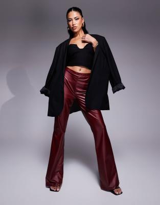 Asos Design Wetlook Flare Legging In Red
