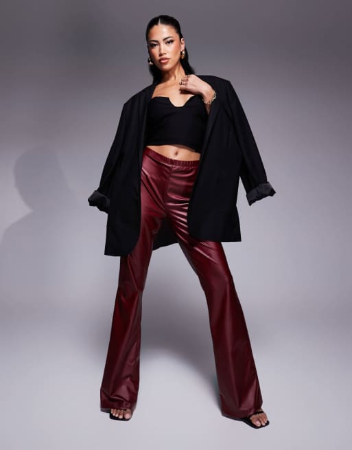 ASOS DESIGN wetlook flare legging in burgundy - part of a set