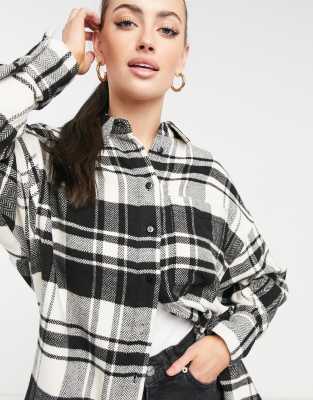 ASOS DESIGN WFH brushed shacket in mono check | ASOS
