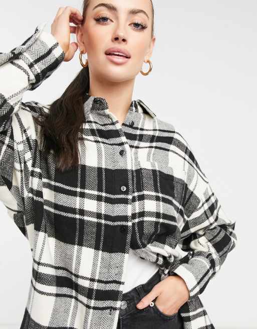 ASOS DESIGN – WFH – Gebürstete Hemdjacke in schwarzweiß kariert