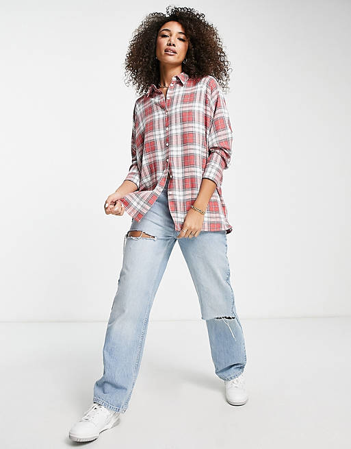Tops Shirts & Blouses/WFH long sleeve boyfriend shirt in red and white check 