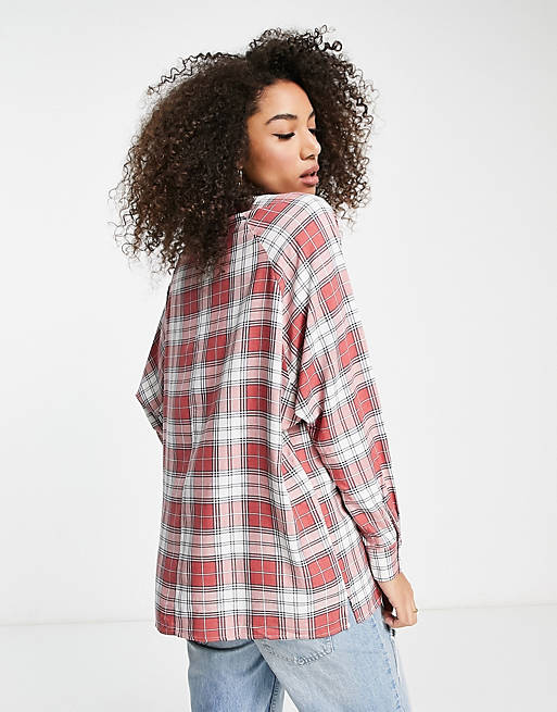 Tops Shirts & Blouses/WFH long sleeve boyfriend shirt in red and white check 