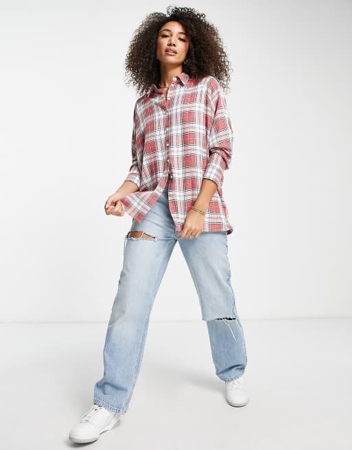 ASOS DESIGN WFH – Röd- och vitrutig långärmad skjorta i boyfriend-modell, 2 av 4