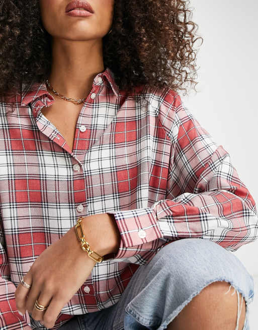ASOS DESIGN WFH – Röd- och vitrutig långärmad skjorta i boyfriend-modell, 4 av 4